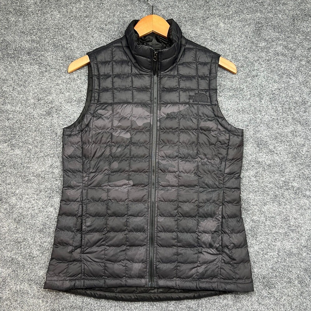 The North Face Vest Women Small Black Camo Thermoball Eco Zip Quilted Puffer